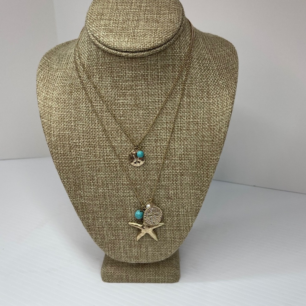 Coastal Layered Necklace with Starfish and Sand Dollar